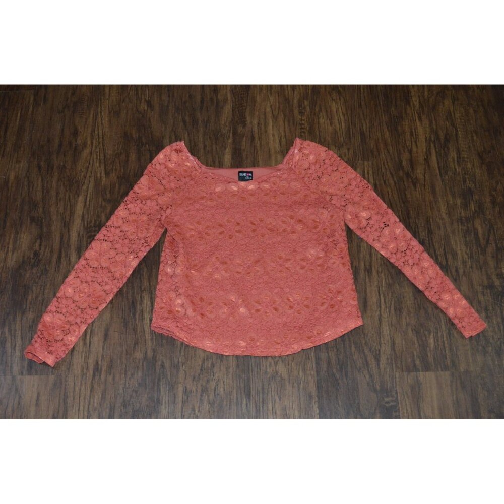 Coral Orange Lace Long Sleeve Top Ransom Girls Sz 14 Y2K Cropped Boho Romantic